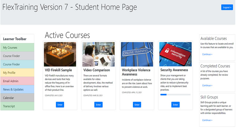 screen shot of FlexTraining system